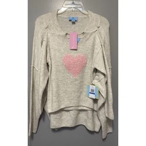 Mommy and me sweaters for two Size W/ Xl And Child S-M. Tan With Pink Hearts